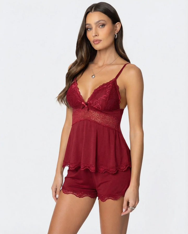 Zora | Women's Lace Wedge Heel Casual Pajama Ankle Strap Set