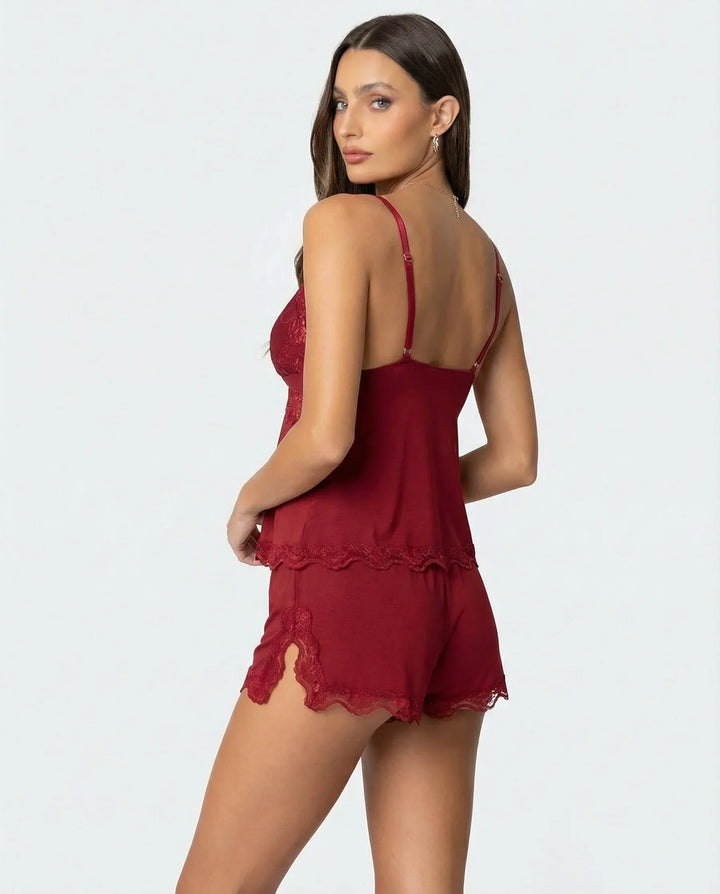 Zora | Women's Lace Wedge Heel Casual Pajama Ankle Strap Set