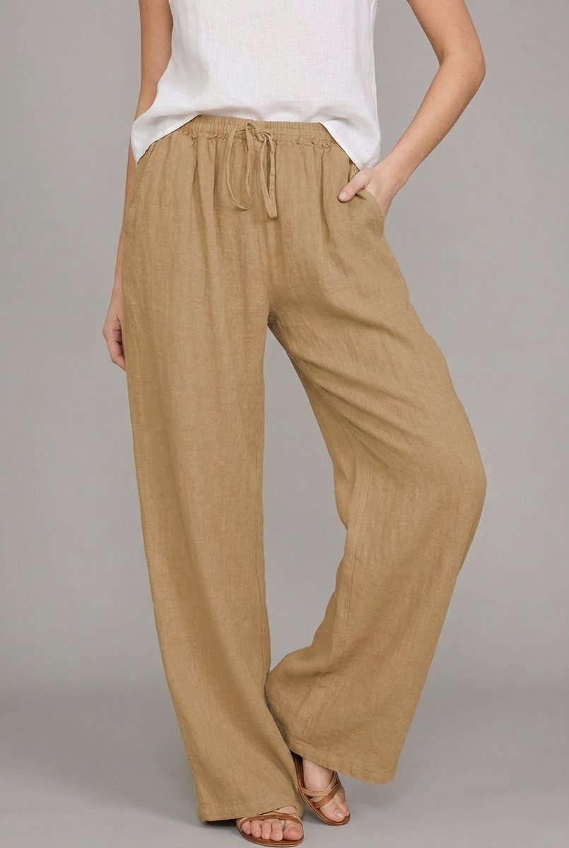 High Rise Drawstring Elastic Waist Pocket Wide Leg Palazzo Trouser Pants