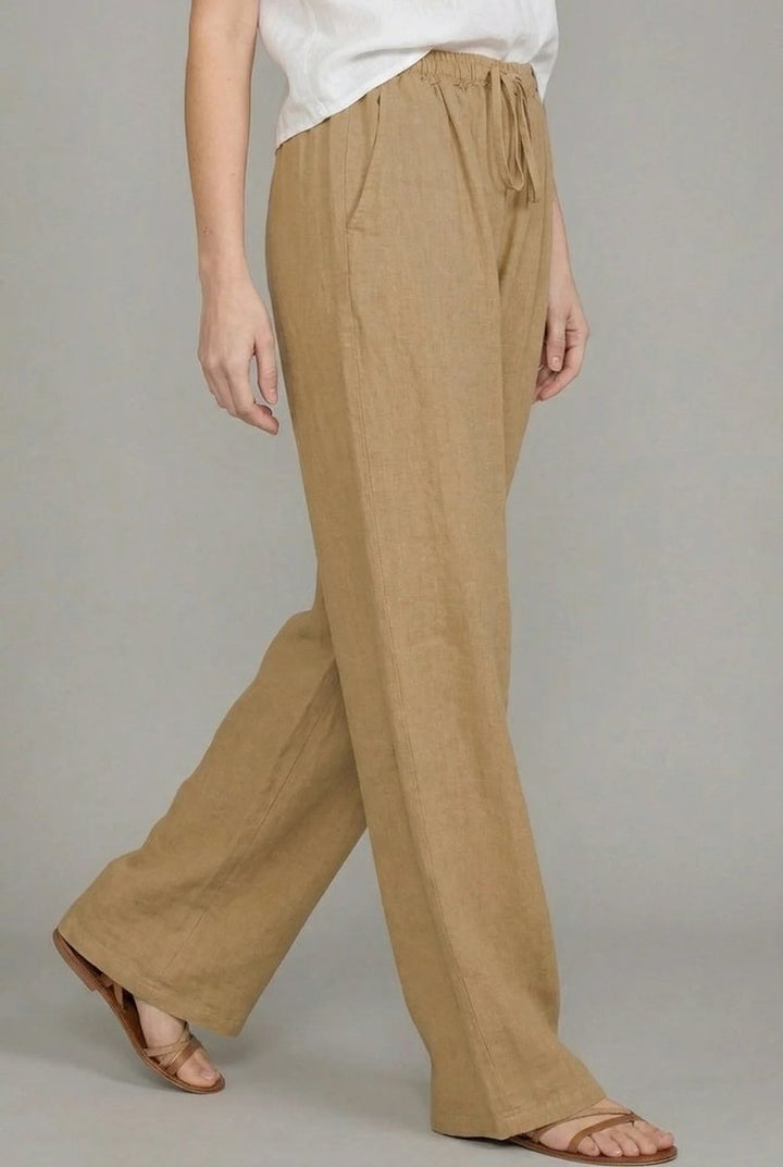 High Rise Drawstring Elastic Waist Pocket Wide Leg Palazzo Trouser Pants