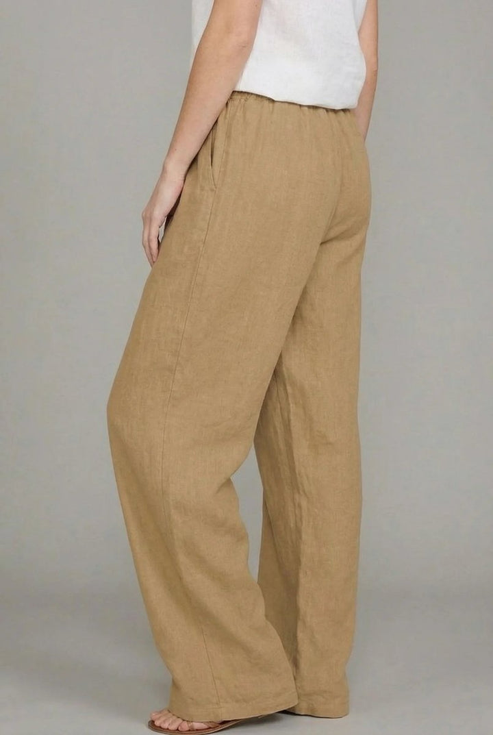 High Rise Drawstring Elastic Waist Pocket Wide Leg Palazzo Trouser Pants