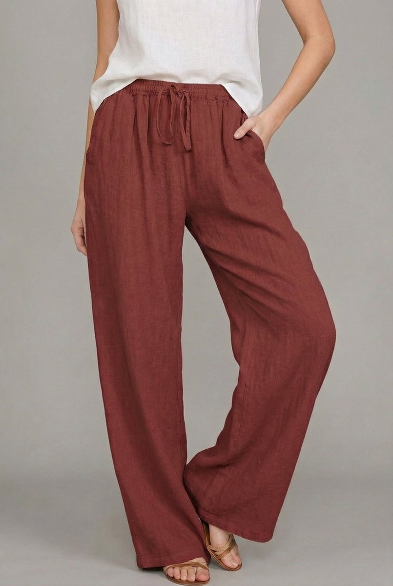 High Rise Drawstring Elastic Waist Pocket Wide Leg Palazzo Trouser Pants