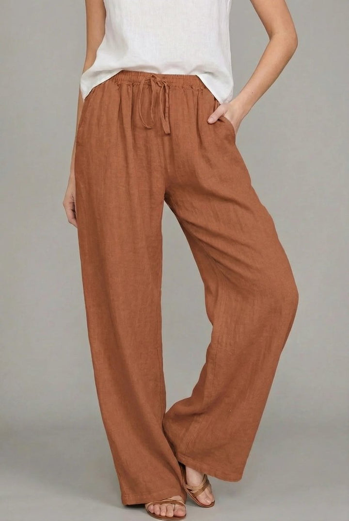 High Rise Drawstring Elastic Waist Pocket Wide Leg Palazzo Trouser Pants