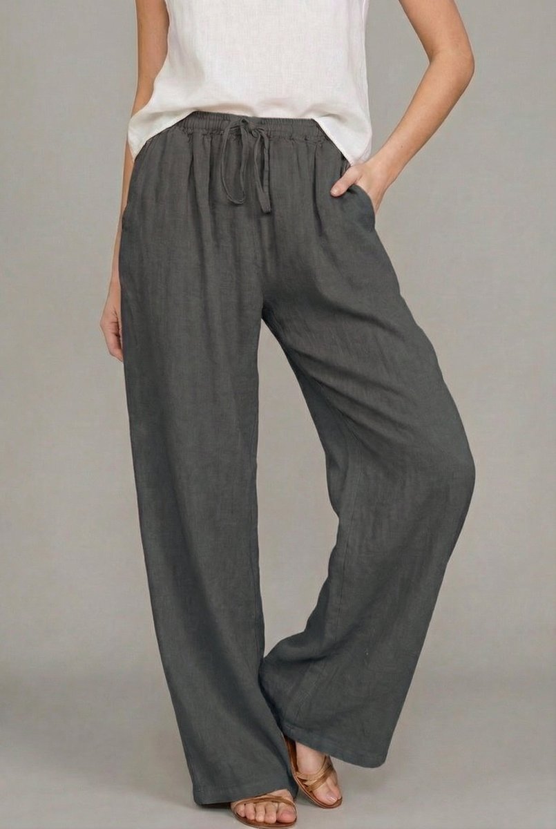 High Rise Drawstring Elastic Waist Pocket Wide Leg Palazzo Trouser Pants