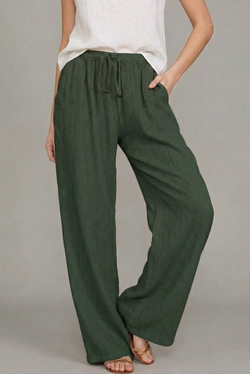 High Rise Drawstring Elastic Waist Pocket Wide Leg Palazzo Trouser Pants