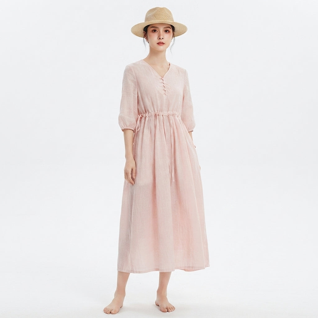 Tegan | Women Drawstring V Neck Maxi Dress