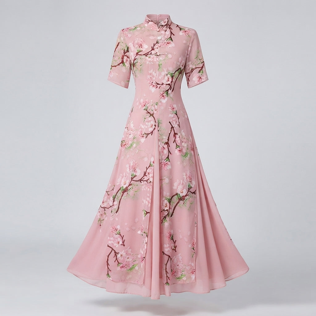 Eluned | Women Mandarin Collar Floral Race Day Dress