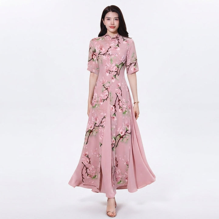 Eluned | Women Mandarin Collar Floral Race Day Dress