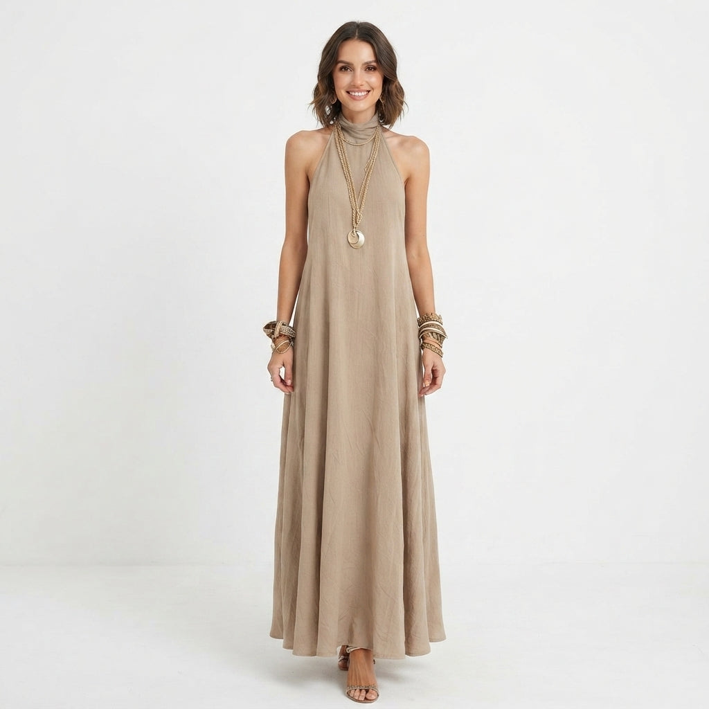 Aerona | Women Halter Neck Flowy Maxi Dress