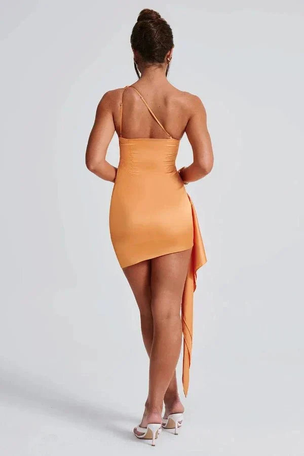 Lettie | Women's One Shoulder Satin Draped Elegant Cocktail Dress