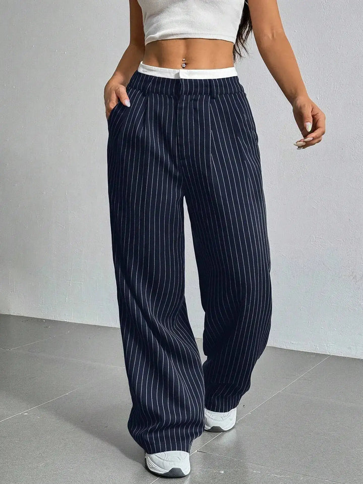 Stylish Stripe Wide Leg Pants for Women with Plus Size Flowy Casual Style