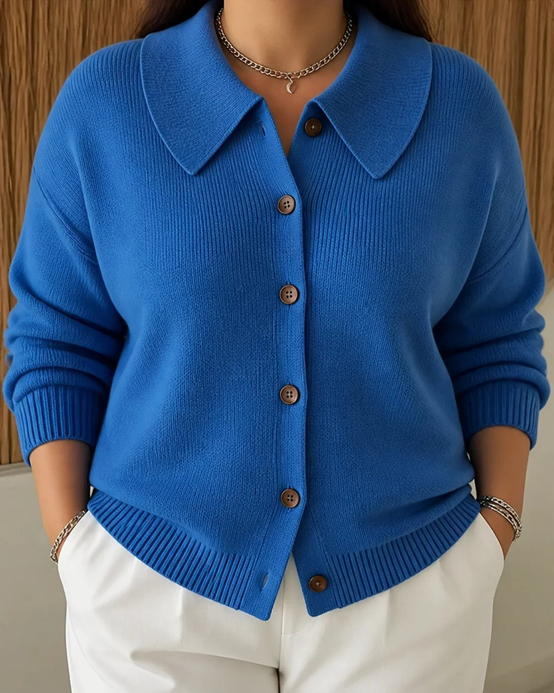 Aelwen | Women Point Collar Cardigan Sweater