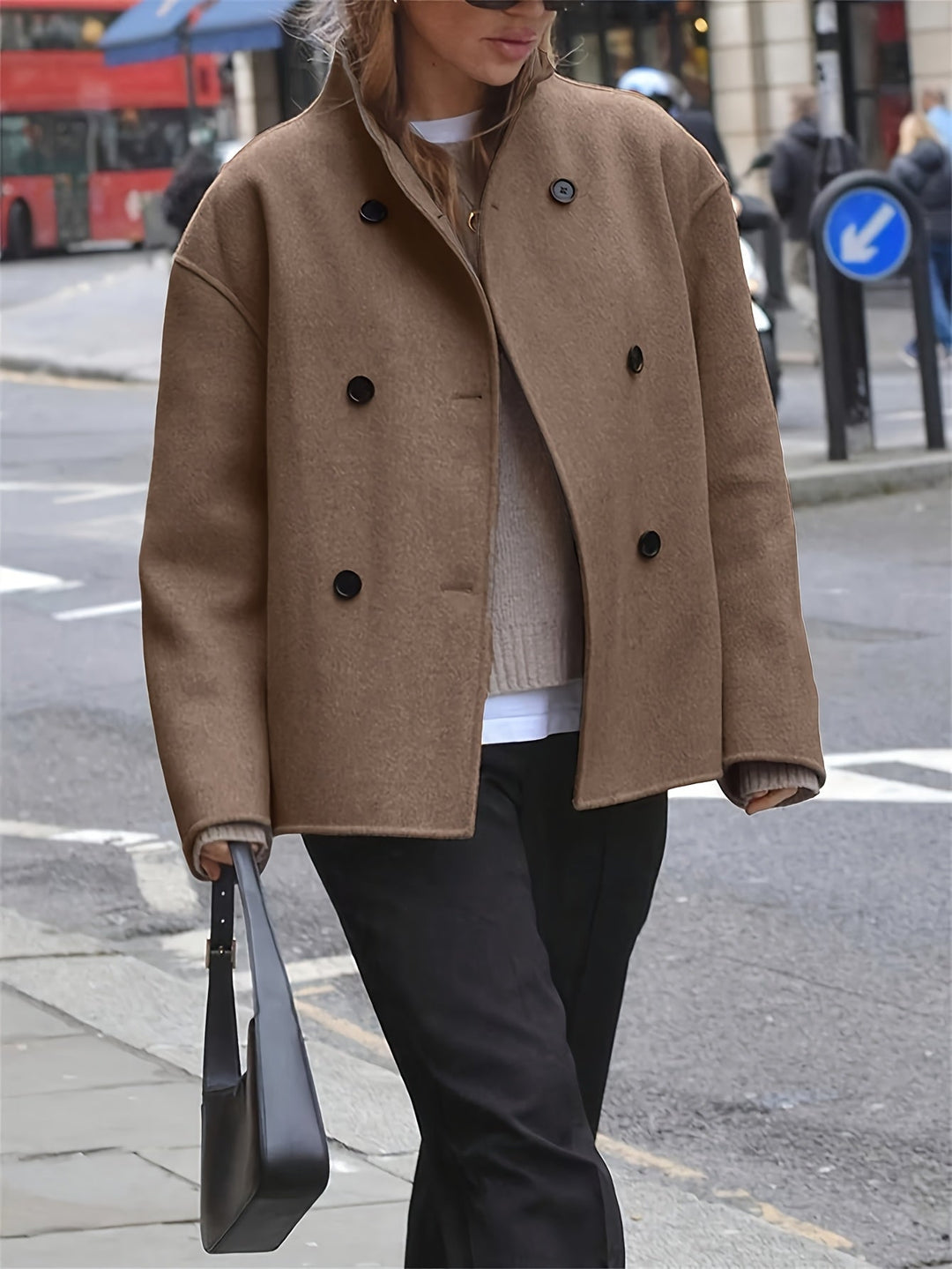 Austreberta | Women Stand Collar Oversized Pea Coat