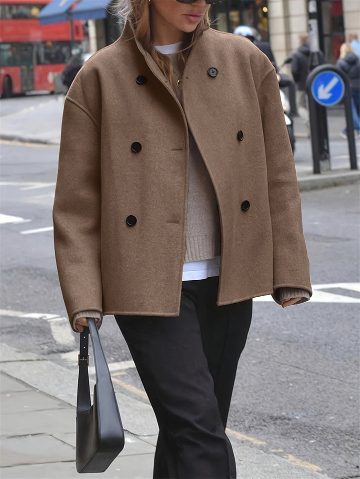 Austreberta | Women Stand Collar Oversized Pea Coat