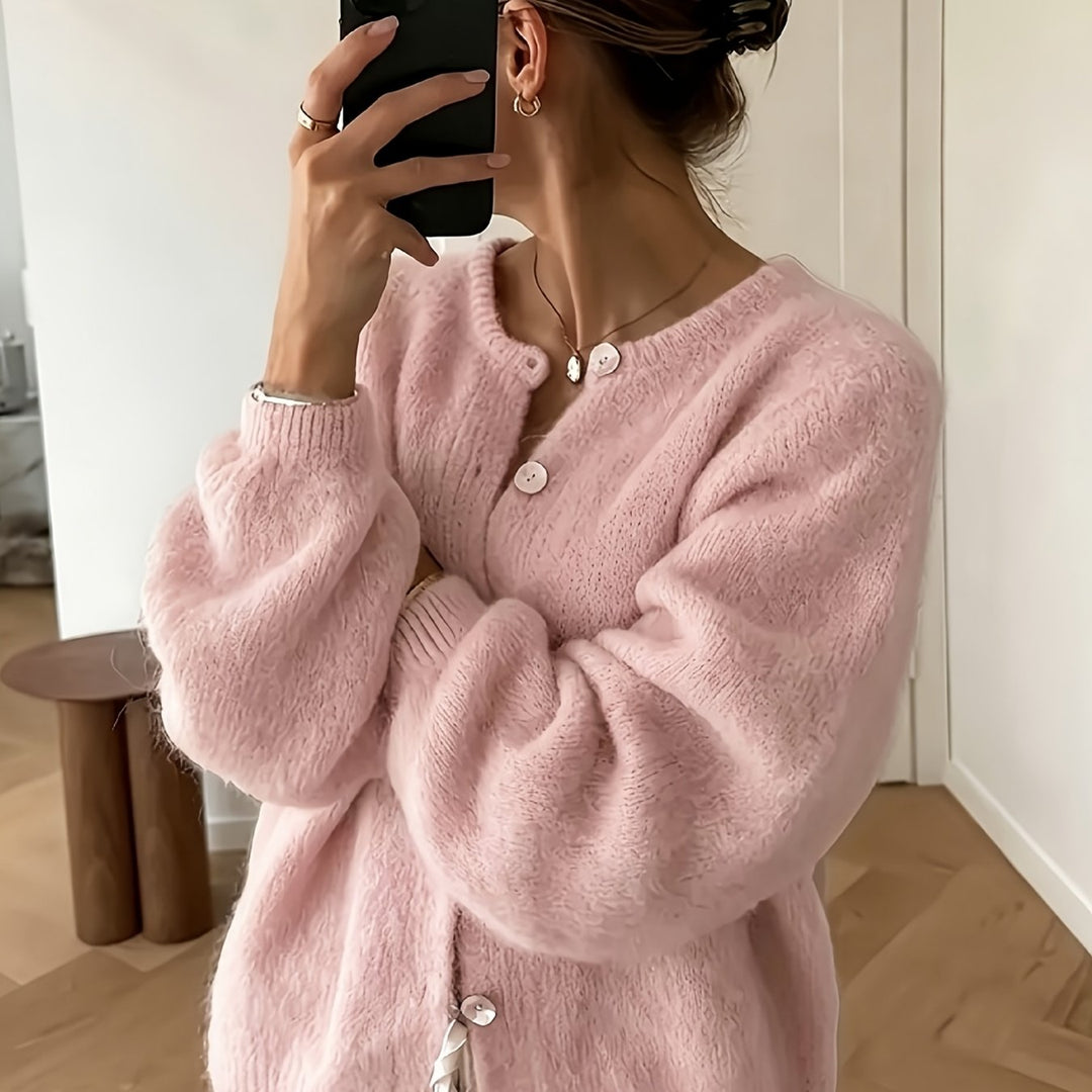 Emily | Women's Knit Crew Neck Long Sleeve Casual Cardigan