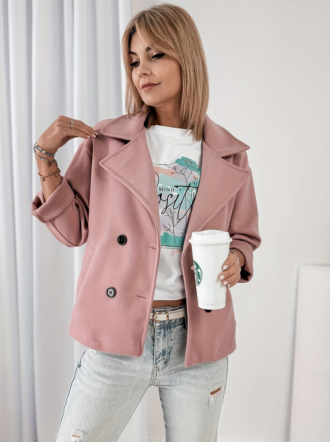 Aldith | Women Cropped Double Breasted Pea Coat