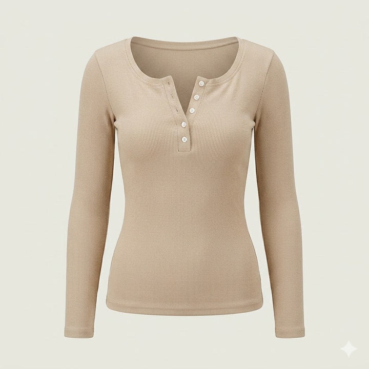 Cecile | Women Ribbed Button Long Sleeve Top