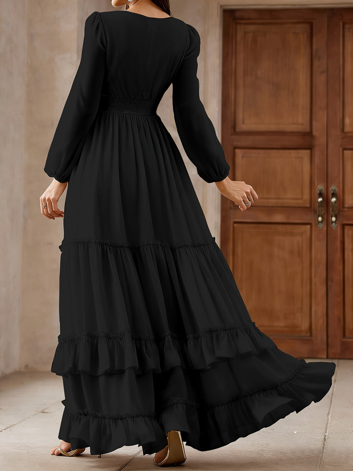 Logan | Women's Chiffon V Neck Long Sleeve Tiered Wedding Guest Dress