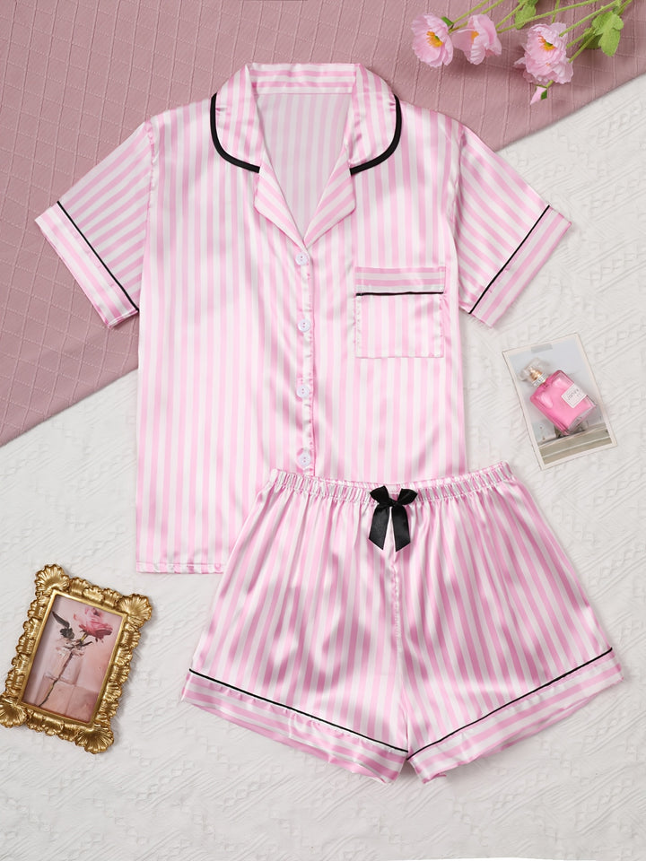Merritt | Women's Striped Button Front Casual Pajama Sequin Set