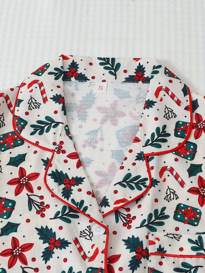 Aisha | Women's Floral Christmas Cotton Pajama Set