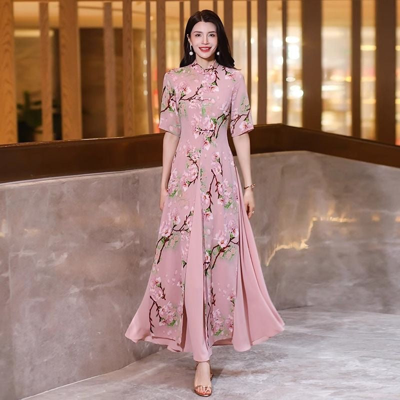 Eluned | Women Mandarin Collar Floral Race Day Dress