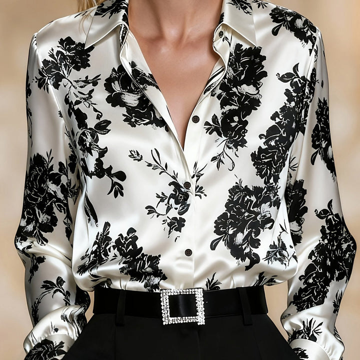 Aelfthryth | Women Floral Satin Button Down Blouse