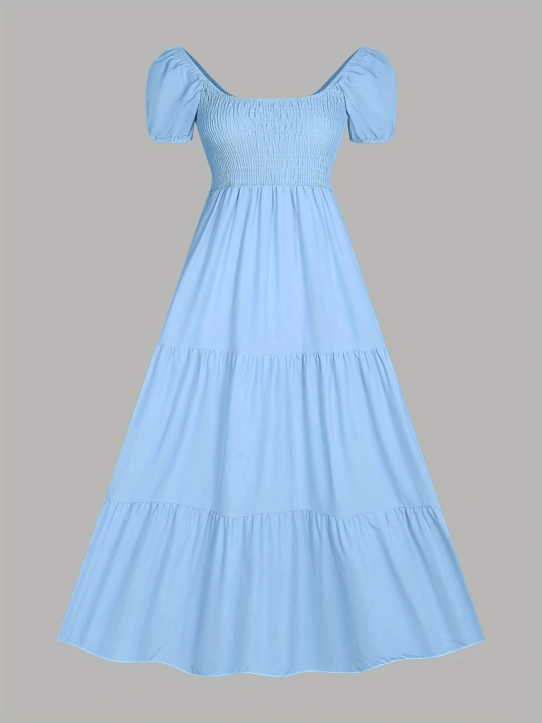 Pilar | Women's Square Neck Short Sleeve Tiered Casual Maxi Smocked Dress