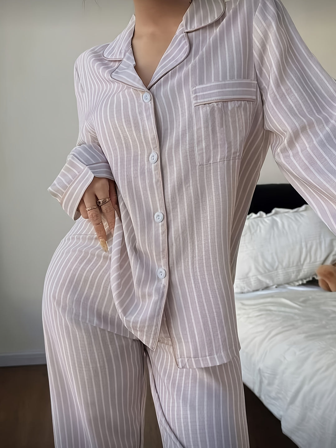 Adelyn | Women's Multicolor Striped Knit Casual Pajama Set
