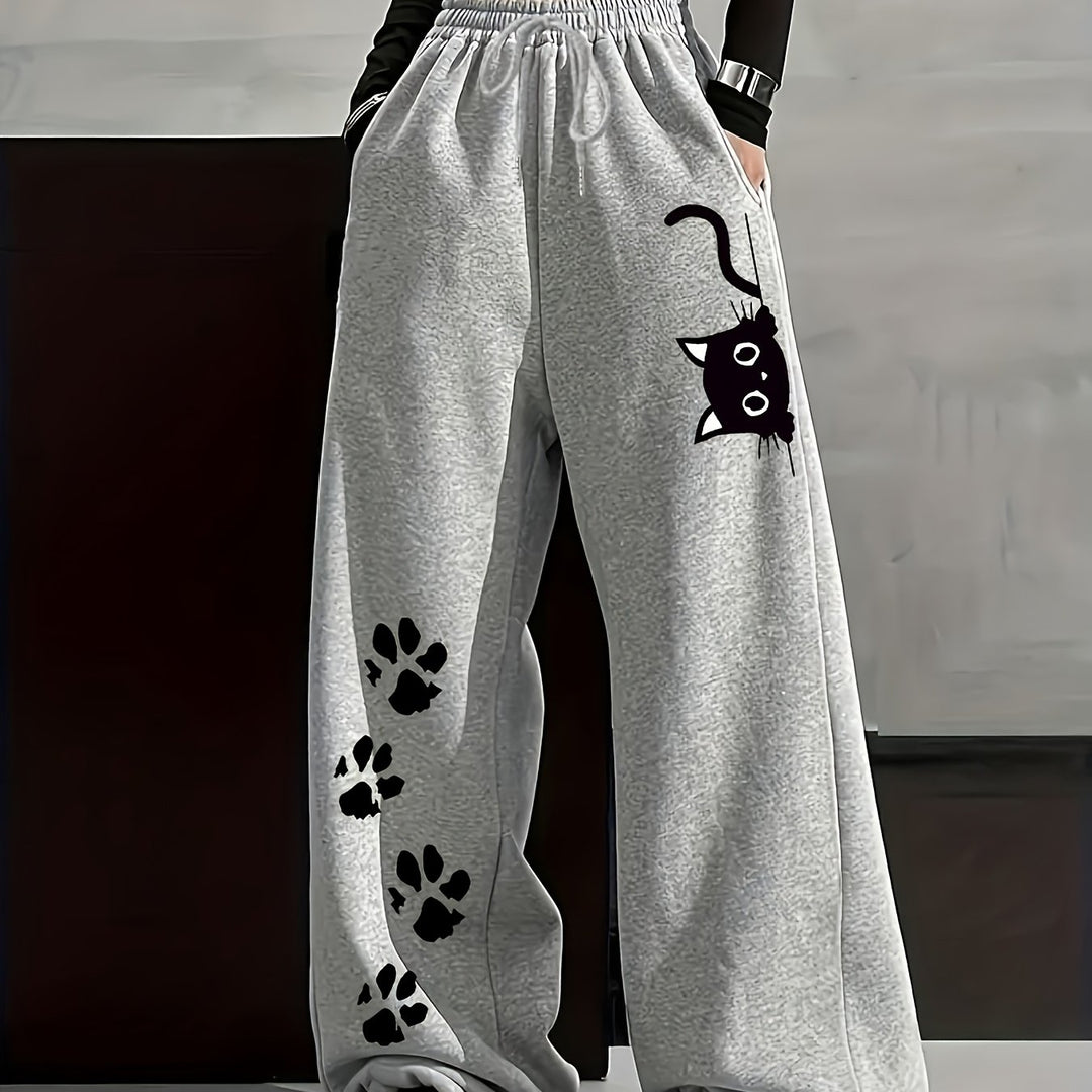 Stylish Geometric Fleece Casual Pants for Women with Plus Size Flowy Style