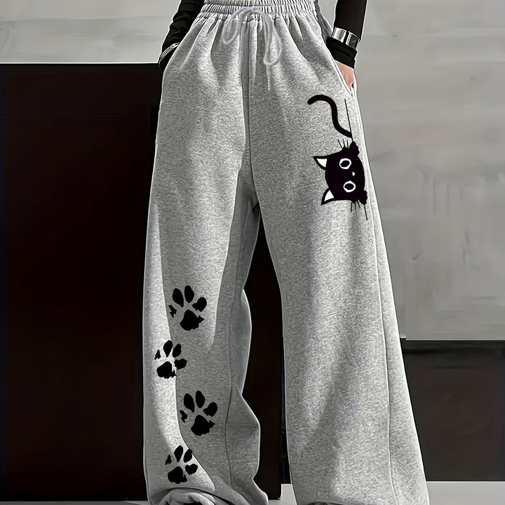 Stylish Geometric Fleece Casual Pants for Women with Plus Size Flowy Style