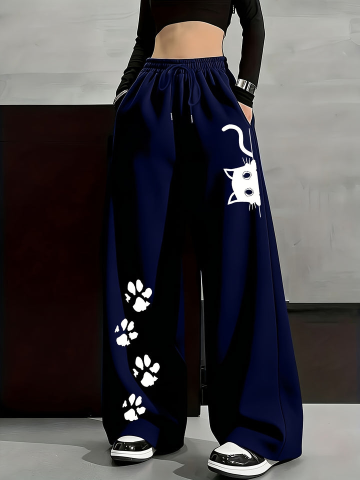 Stylish Geometric Fleece Casual Pants for Women with Plus Size Flowy Style