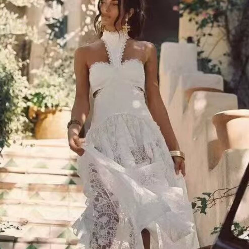 Hero | Women Lace Cutout Halter Wedding Guest Dress