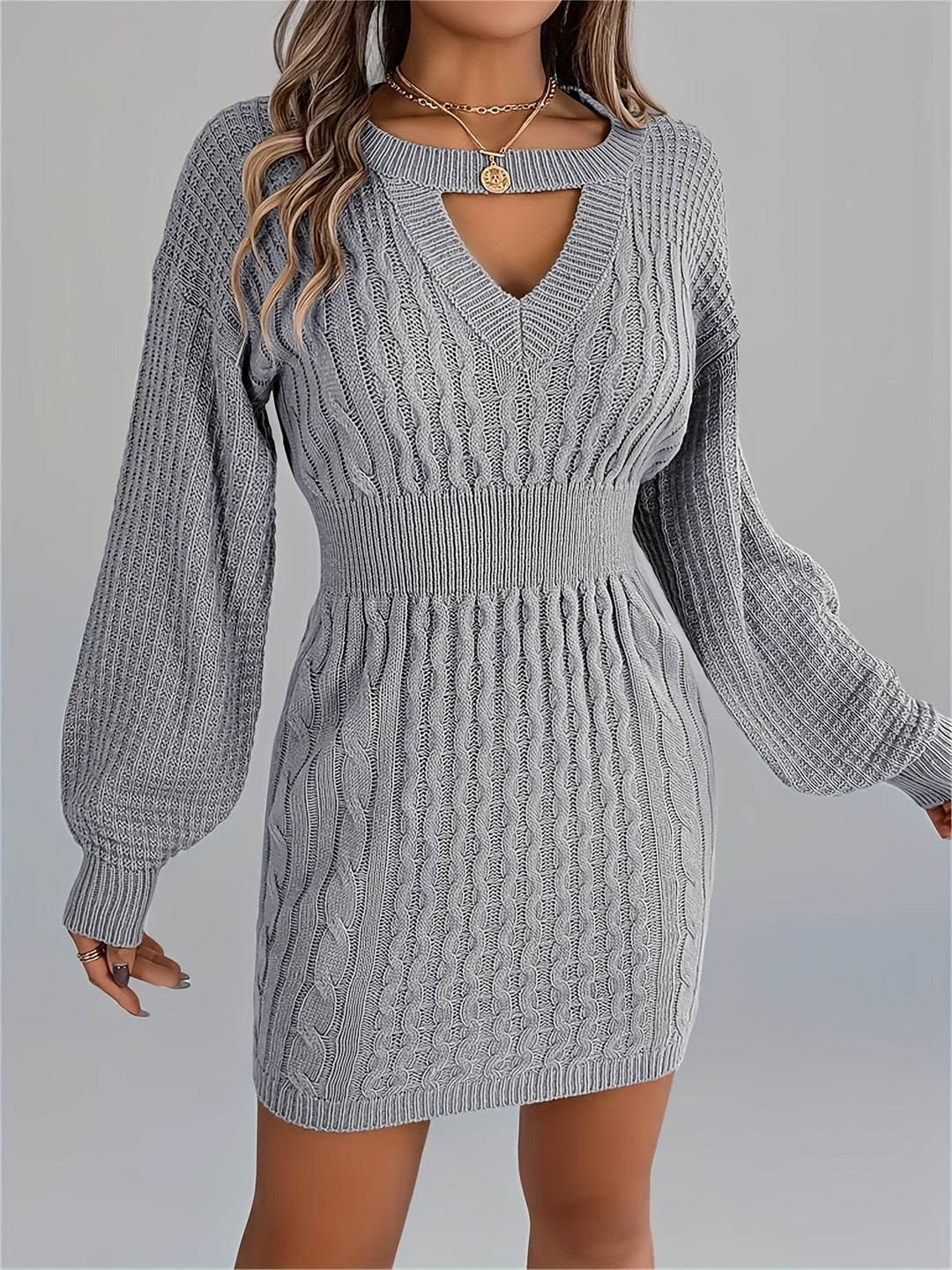Catherine | Women's Knit Crew Neck Long Sleeve Evening Gown