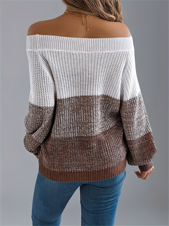 Cozy Camel Fall Sweater for Women with Off Shoulder Breton