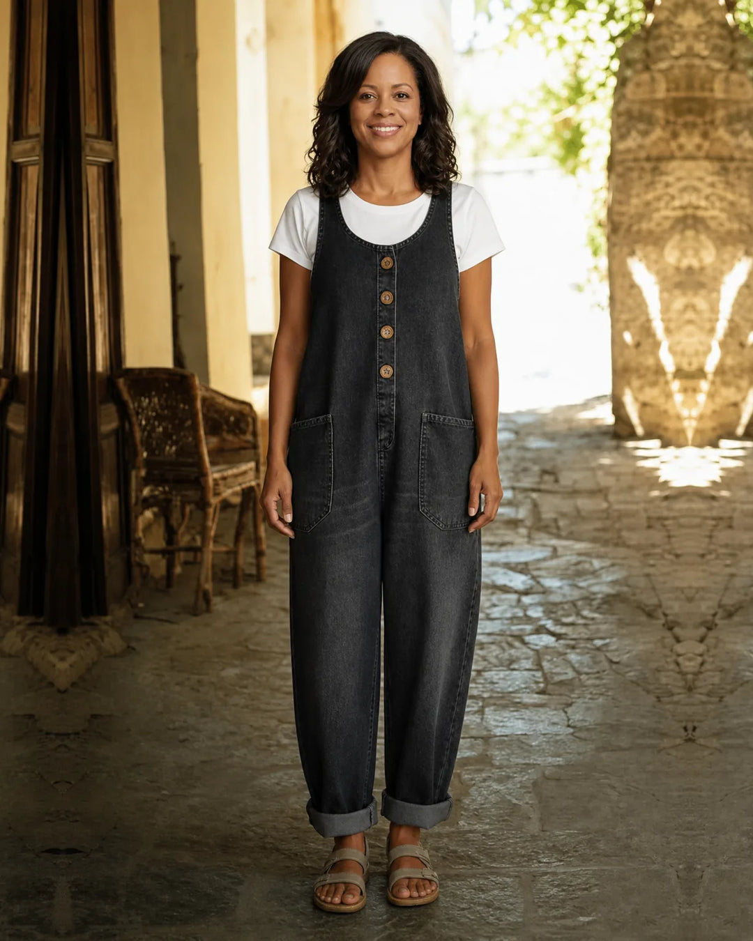 Alfhild | Women Button Front Denim Jumpsuit