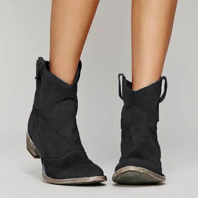 Opal | Women's Suede Cutout Casual Stacked Western Boots