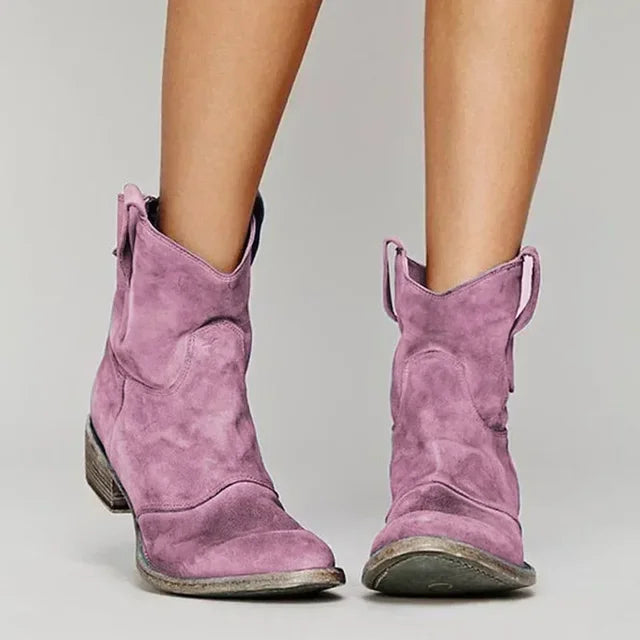 Opal | Women's Suede Cutout Casual Stacked Western Boots