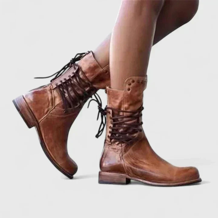 Annie | Women's Lace Casual Leather Stacked Vintage Boots