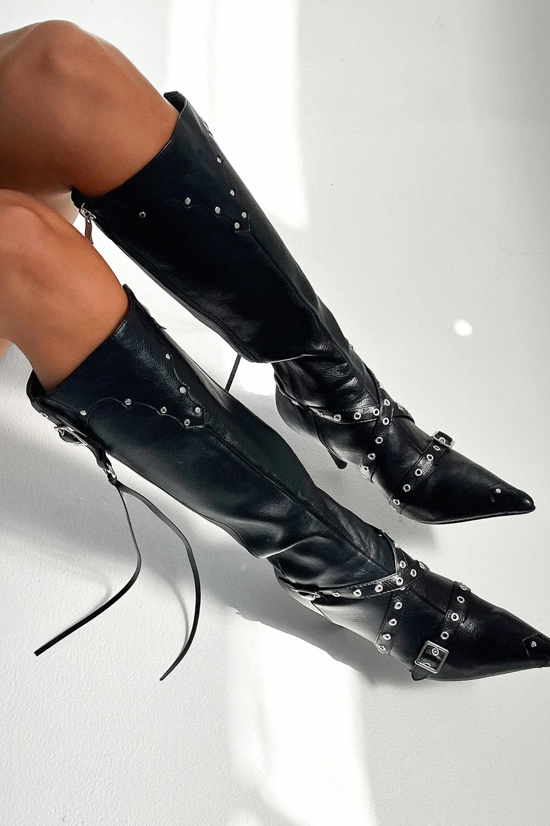 Nora | Women's Black Adjustable Strap Party Boots