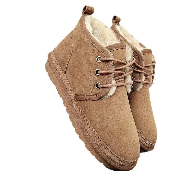 Suede Lined Lace Up Round Toe Chunky Sole Ankle Boots