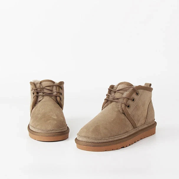 Suede Lined Lace Up Round Toe Chunky Sole Ankle Boots