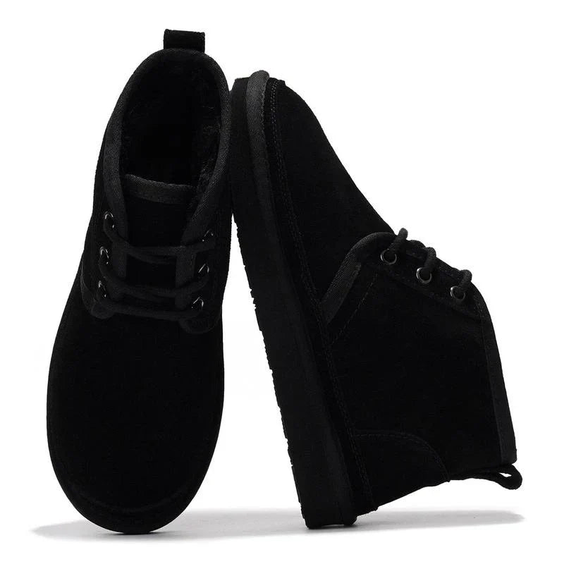 Suede Lined Lace Up Round Toe Chunky Sole Ankle Boots