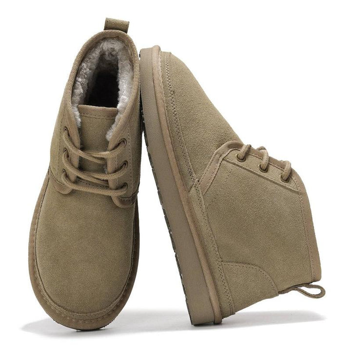 Suede Lined Lace Up Round Toe Chunky Sole Ankle Boots