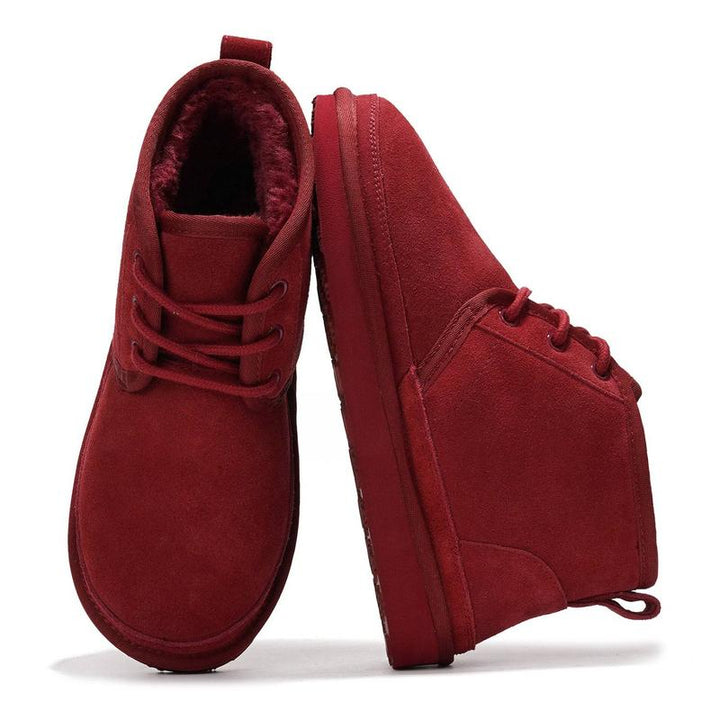 Suede Lined Lace Up Round Toe Chunky Sole Ankle Boots