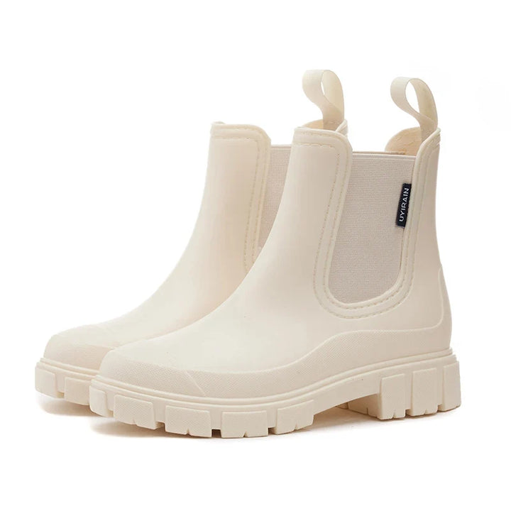 Waterproof Rubber Round Toe Chunky Lug Sole Chelsea Rain Boots