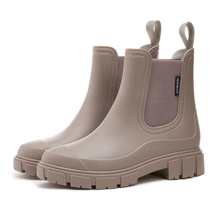 Waterproof Rubber Round Toe Chunky Lug Sole Chelsea Rain Boots