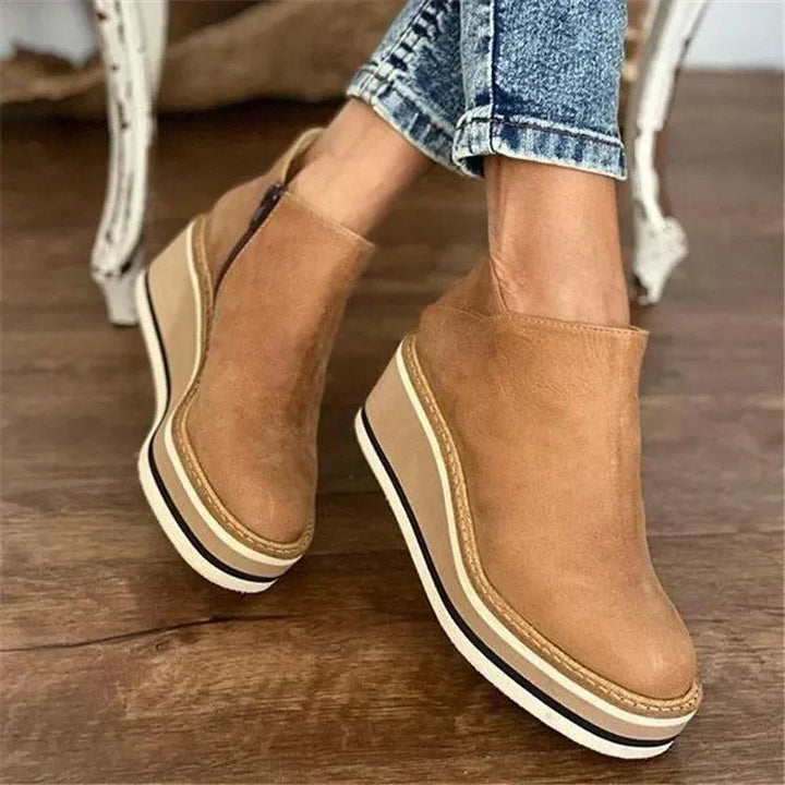 Athena | Women's Leather Wedge Heel Casual Platform Boots