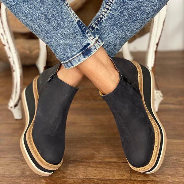 Athena | Women's Leather Wedge Heel Casual Platform Boots