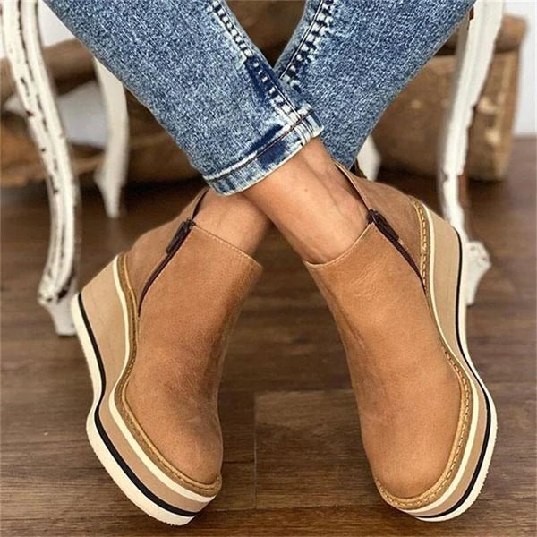 Athena | Women's Leather Wedge Heel Casual Platform Boots