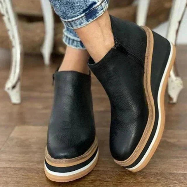 Athena | Women's Leather Wedge Heel Casual Platform Boots